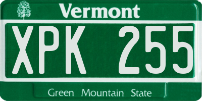 VT license plate XPK255