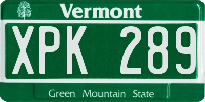 VT license plate XPK289