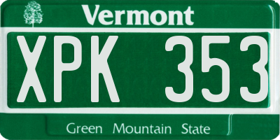 VT license plate XPK353