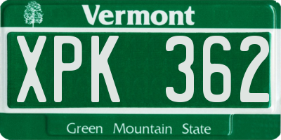 VT license plate XPK362