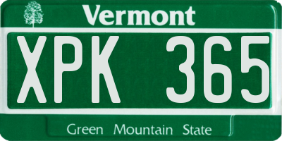 VT license plate XPK365