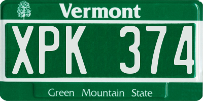 VT license plate XPK374