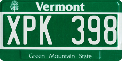 VT license plate XPK398