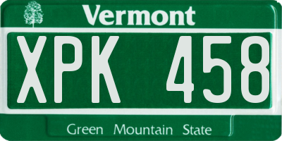 VT license plate XPK458