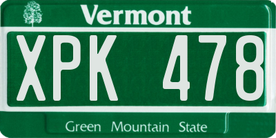 VT license plate XPK478