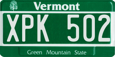 VT license plate XPK502