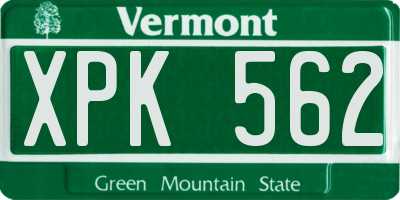 VT license plate XPK562