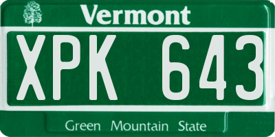 VT license plate XPK643