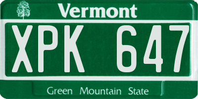 VT license plate XPK647