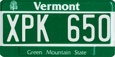 VT license plate XPK650