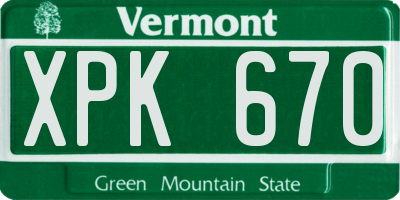 VT license plate XPK670