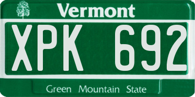 VT license plate XPK692