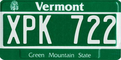 VT license plate XPK722