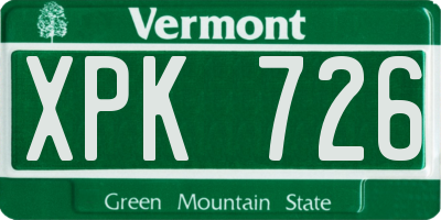 VT license plate XPK726