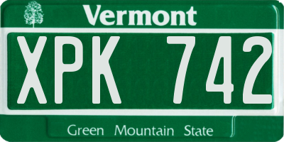 VT license plate XPK742