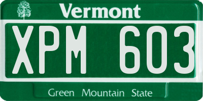 VT license plate XPM603