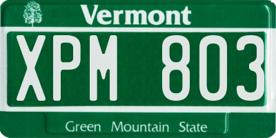 VT license plate XPM803