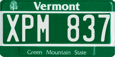 VT license plate XPM837