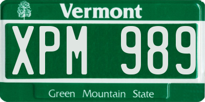 VT license plate XPM989