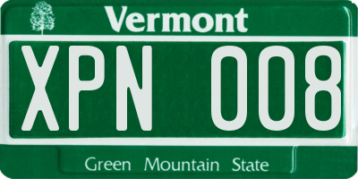 VT license plate XPN008
