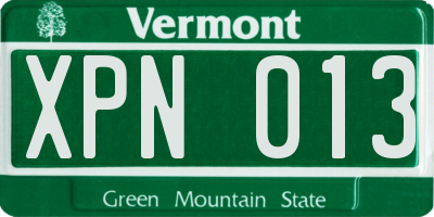 VT license plate XPN013