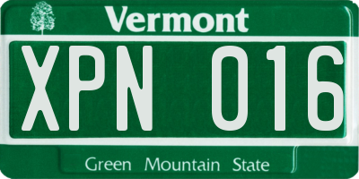 VT license plate XPN016