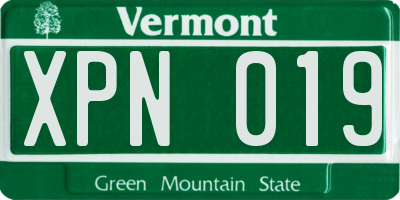 VT license plate XPN019