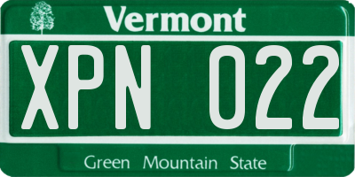 VT license plate XPN022