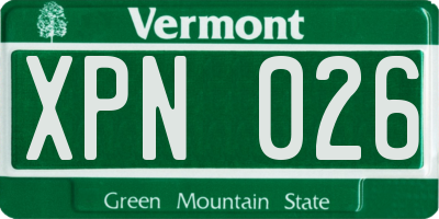 VT license plate XPN026