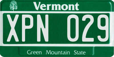 VT license plate XPN029