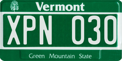 VT license plate XPN030