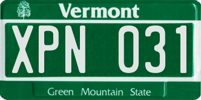 VT license plate XPN031