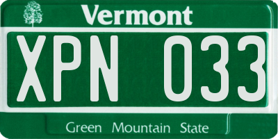 VT license plate XPN033