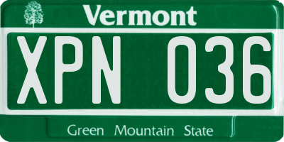 VT license plate XPN036