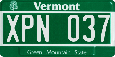 VT license plate XPN037