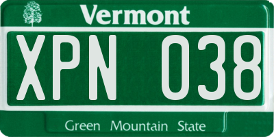 VT license plate XPN038