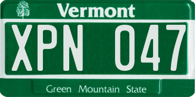 VT license plate XPN047