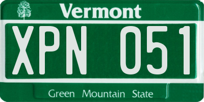 VT license plate XPN051