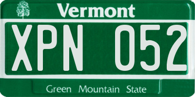 VT license plate XPN052