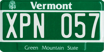 VT license plate XPN057