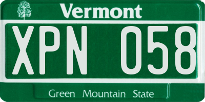 VT license plate XPN058