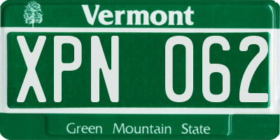 VT license plate XPN062