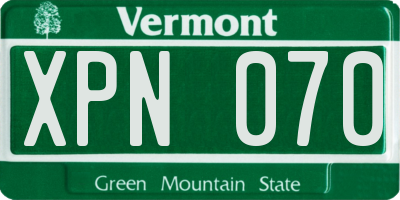 VT license plate XPN070