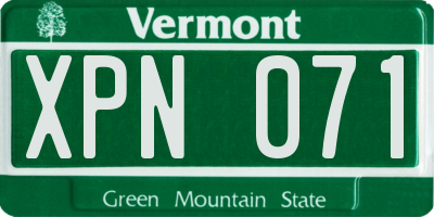 VT license plate XPN071