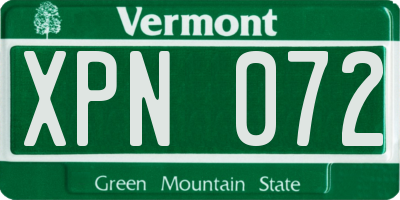 VT license plate XPN072