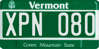 VT license plate XPN080