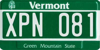 VT license plate XPN081
