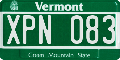 VT license plate XPN083