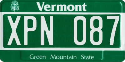 VT license plate XPN087