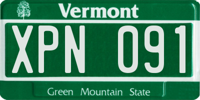 VT license plate XPN091